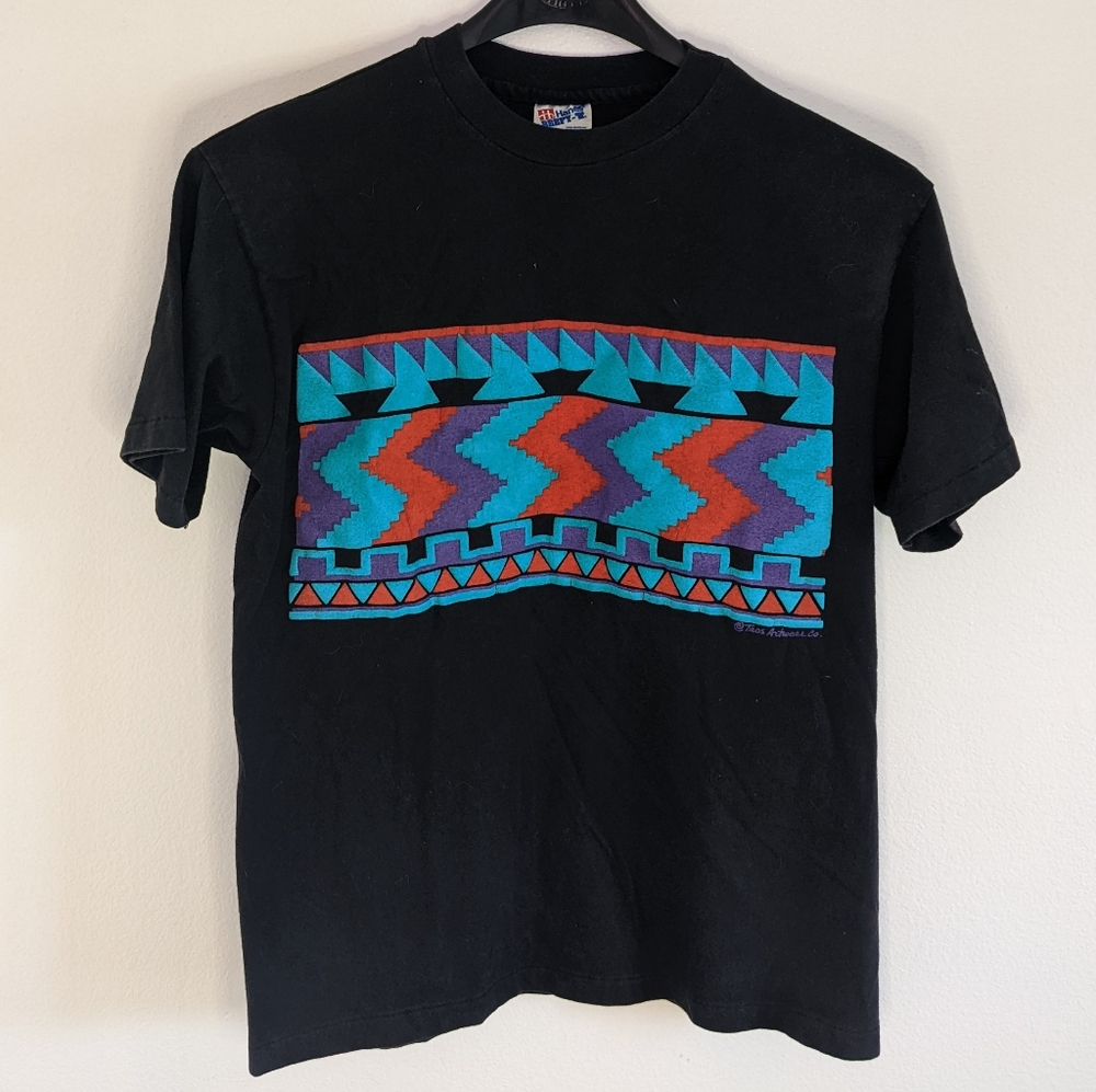 Hanes Taos Artwear Co Vintage Black Aztec-Print Tee|Medium